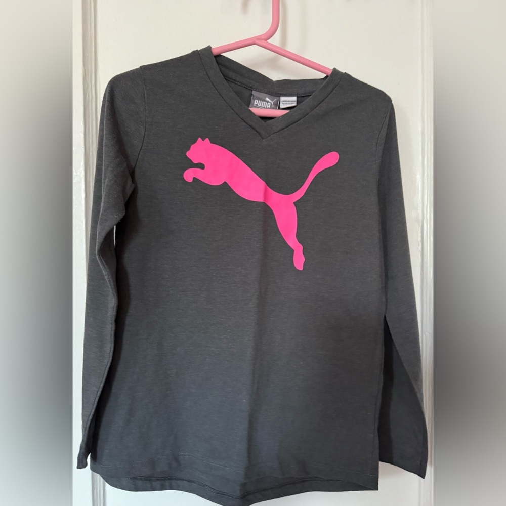 Puma Kids Charcoal Long Sleeve with Vibrant Pink Logo